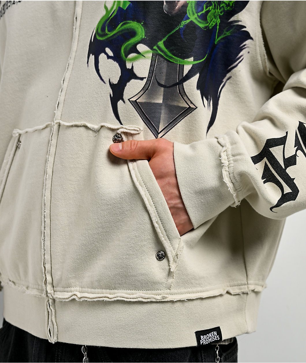 Broken Promises Ritual Natural Boxy Zip Hoodie