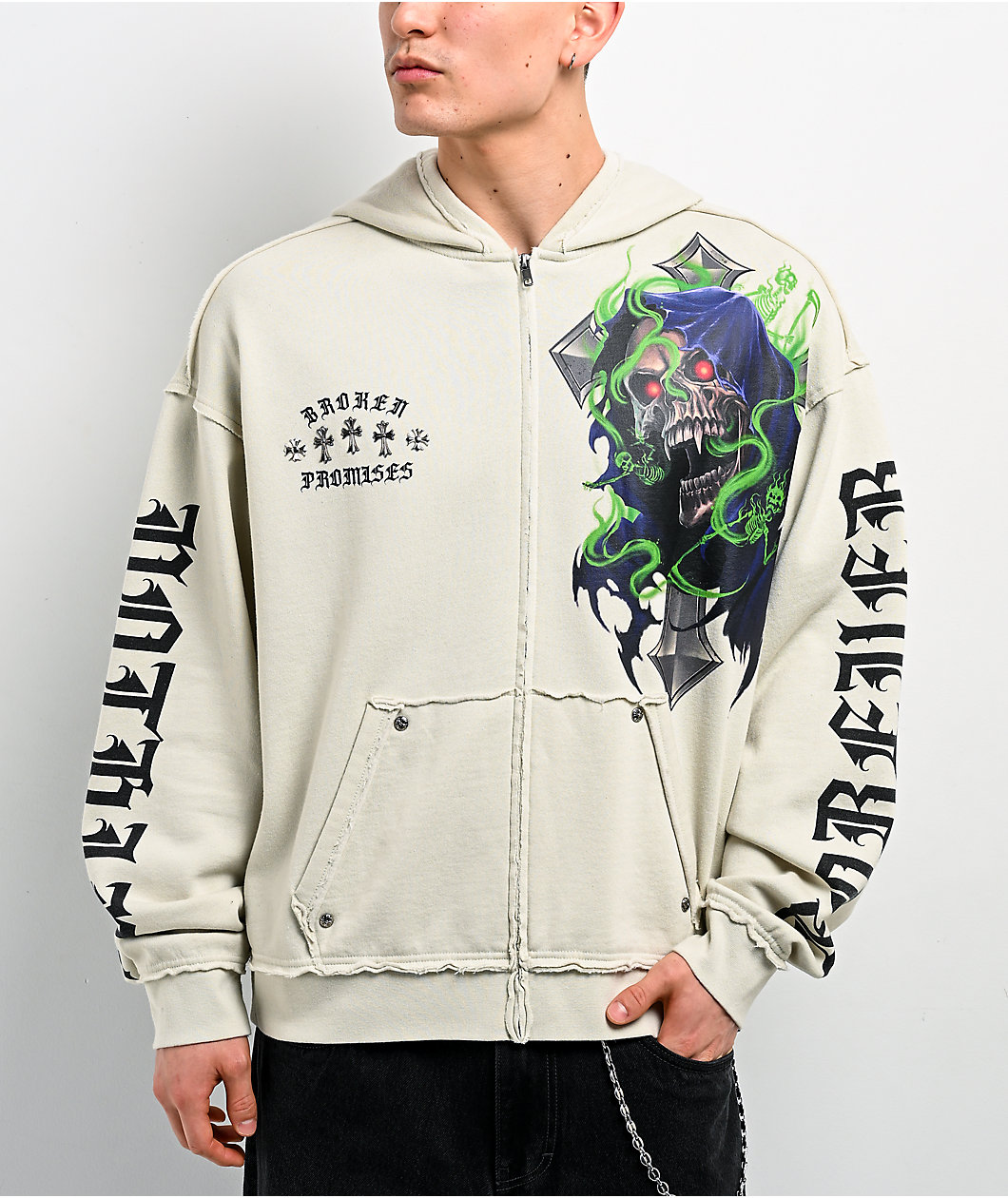 Broken Promises Ritual Natural Boxy Zip Hoodie