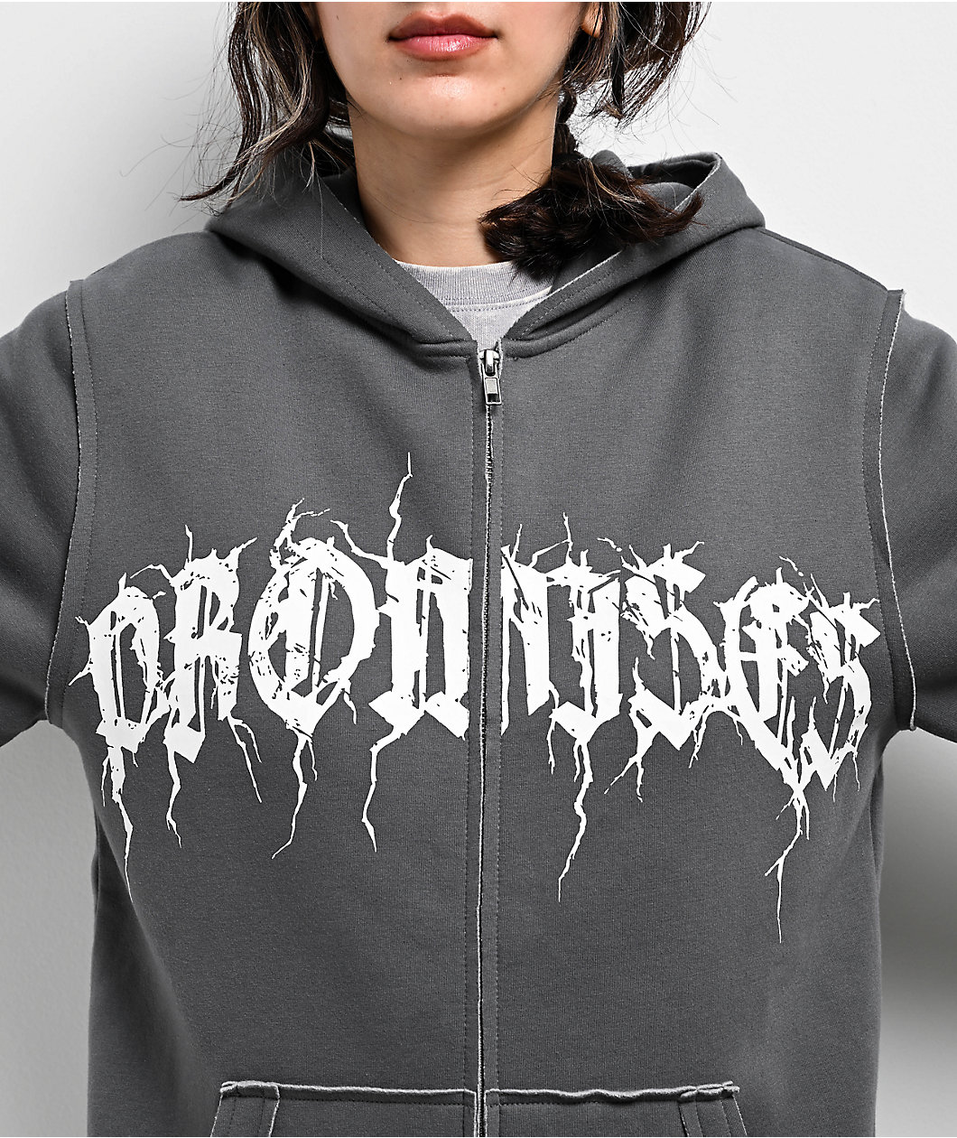 Broken Promises Shocked Horn Grey Zip Hoodie