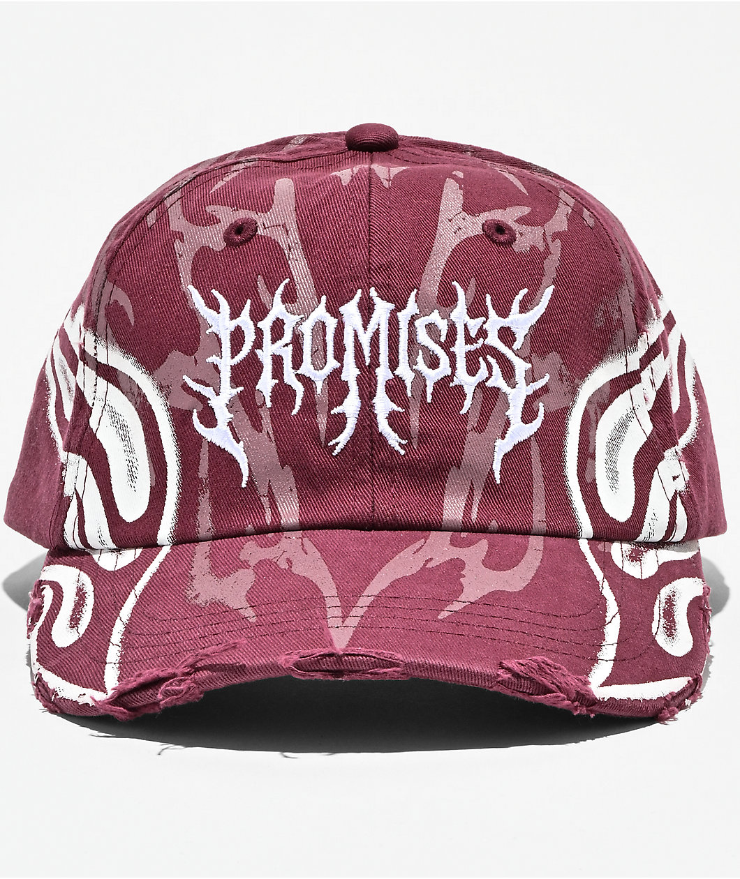 Broken Promises Shred Dark Red Wash Strapback Hat