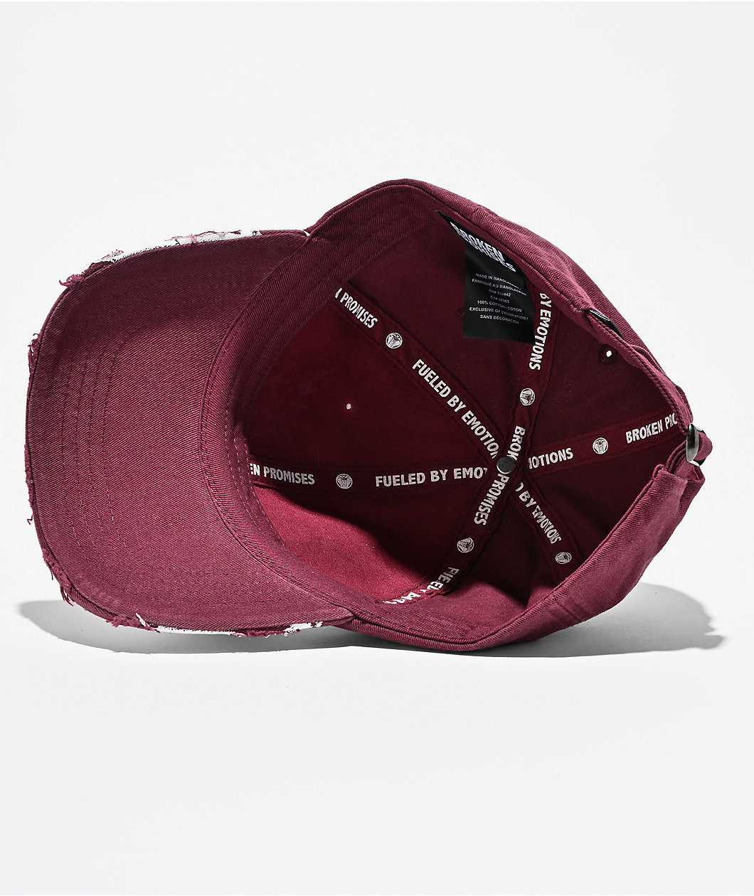 Broken Promises Shred Dark Red Wash Strapback Hat