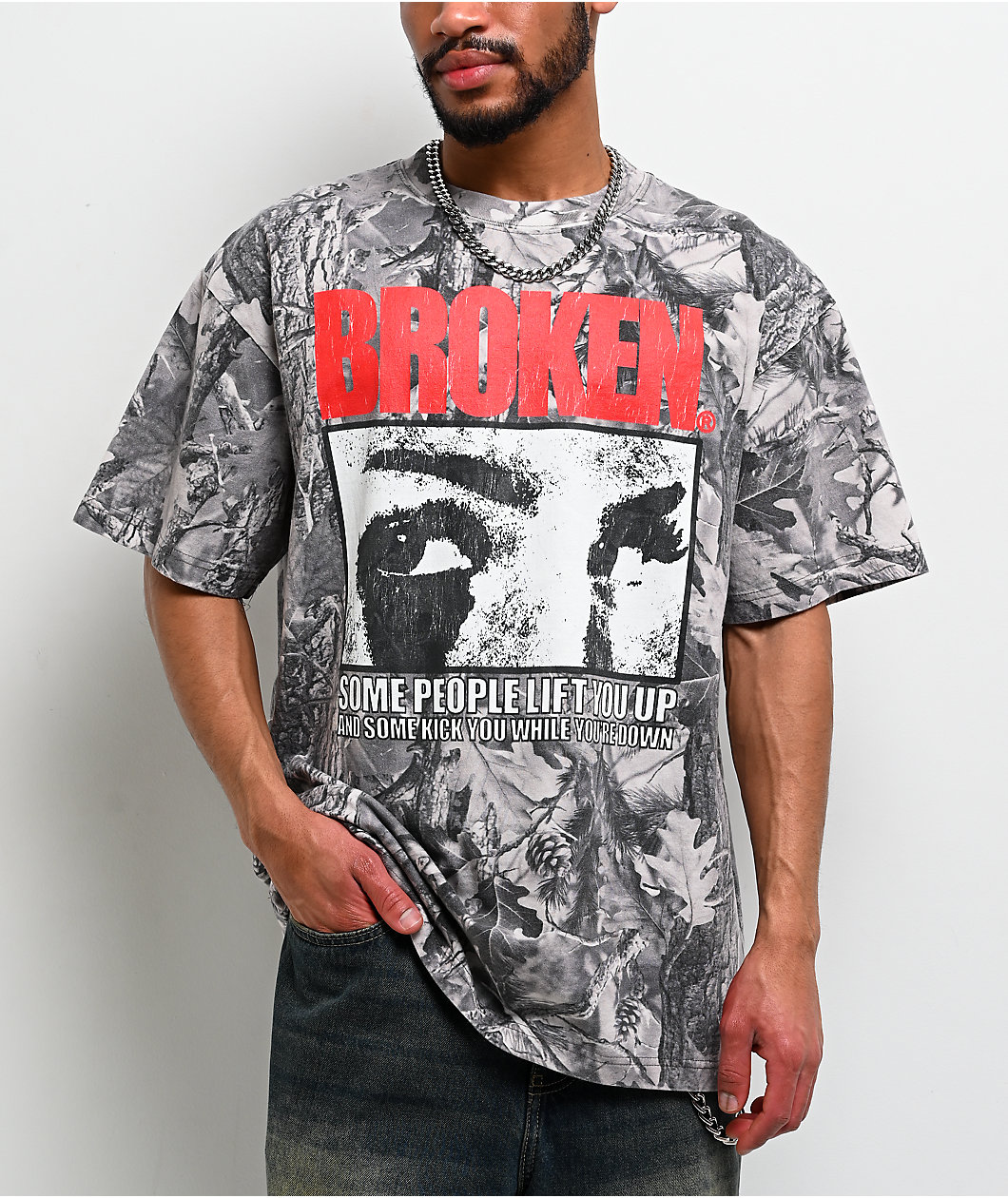 Broken Promises Side Eye Grey Camo T-Shirt