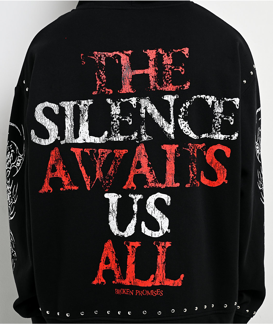 Broken Promises Silence Awaits Studded Black Hoodie