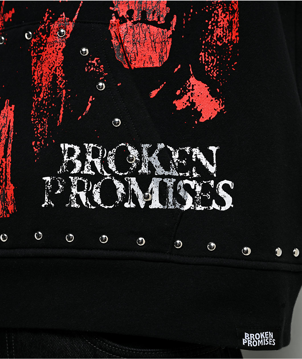Broken Promises Silence Awaits Studded Black Hoodie