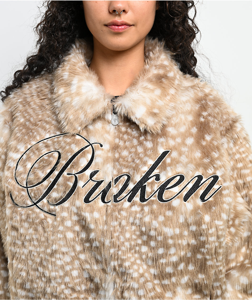 Broken Promises Soft Spot Brown & White Faux Fur Crop Jacket
