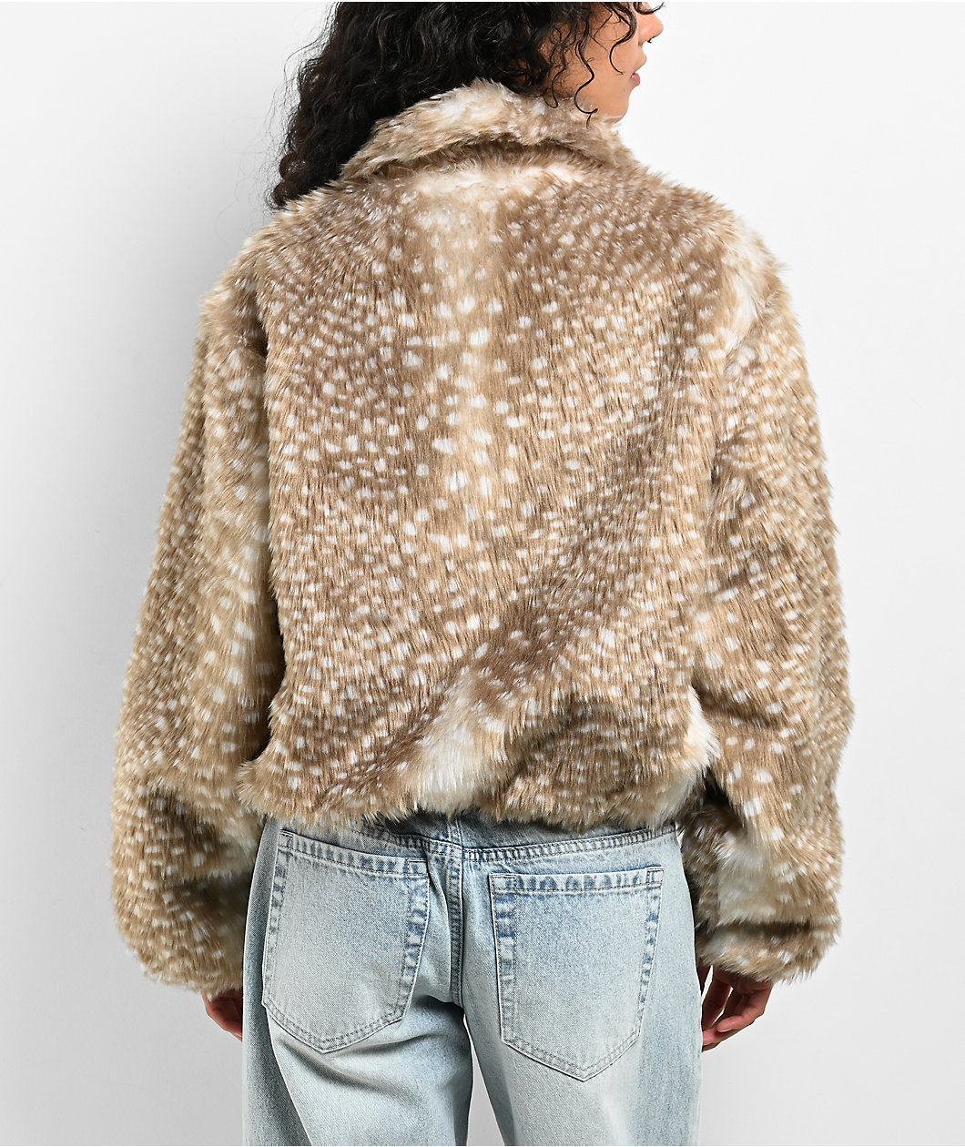 Broken Promises Soft Spot Brown & White Faux Fur Crop Jacket