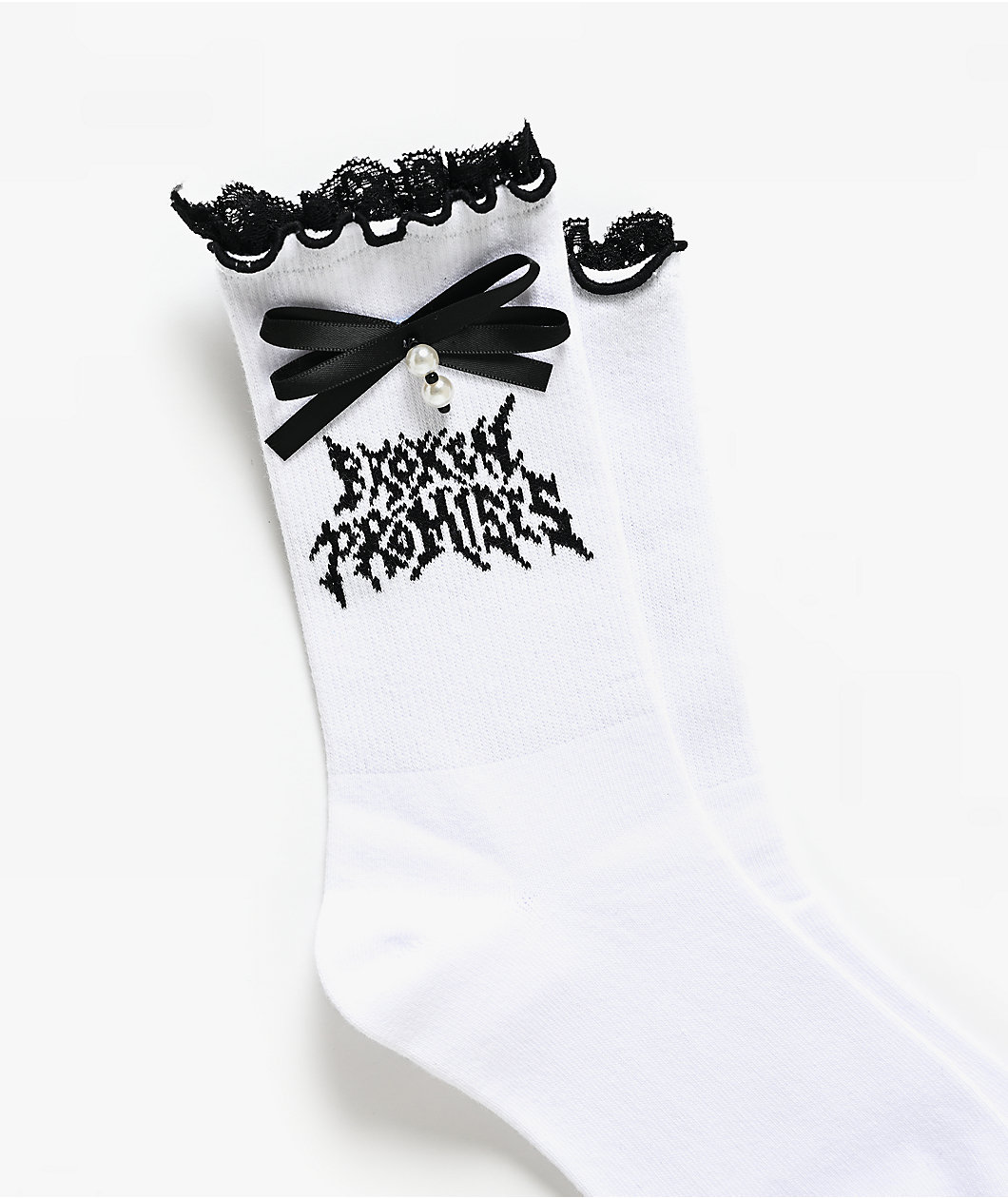 Broken Promises Spite Lettuce Edge White Half Crew Socks