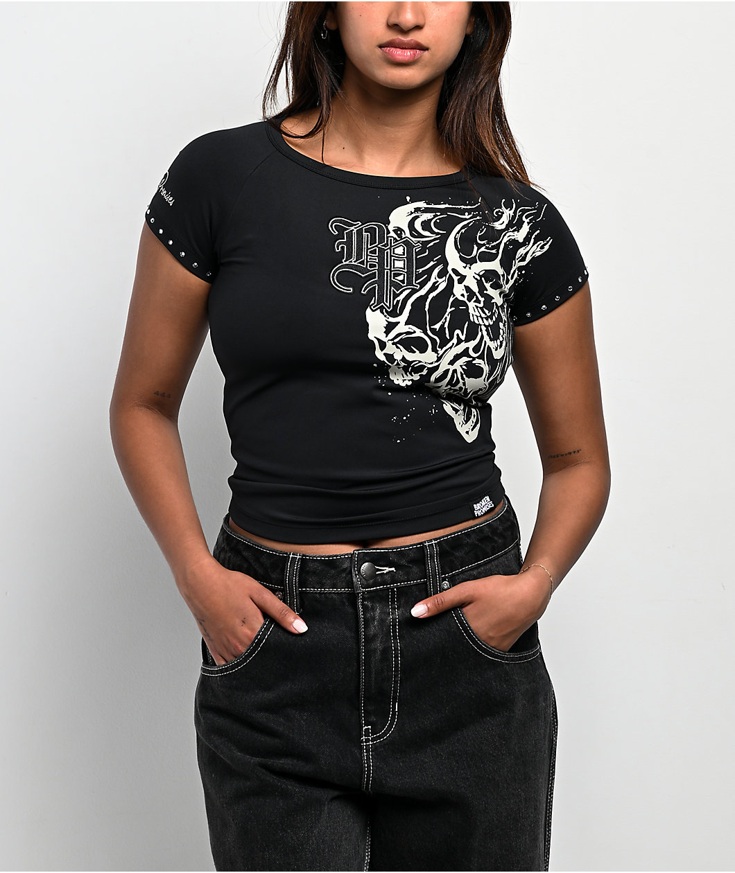 Broken Promises Storm Of Chaos Black Raglan Crop T-Shirt