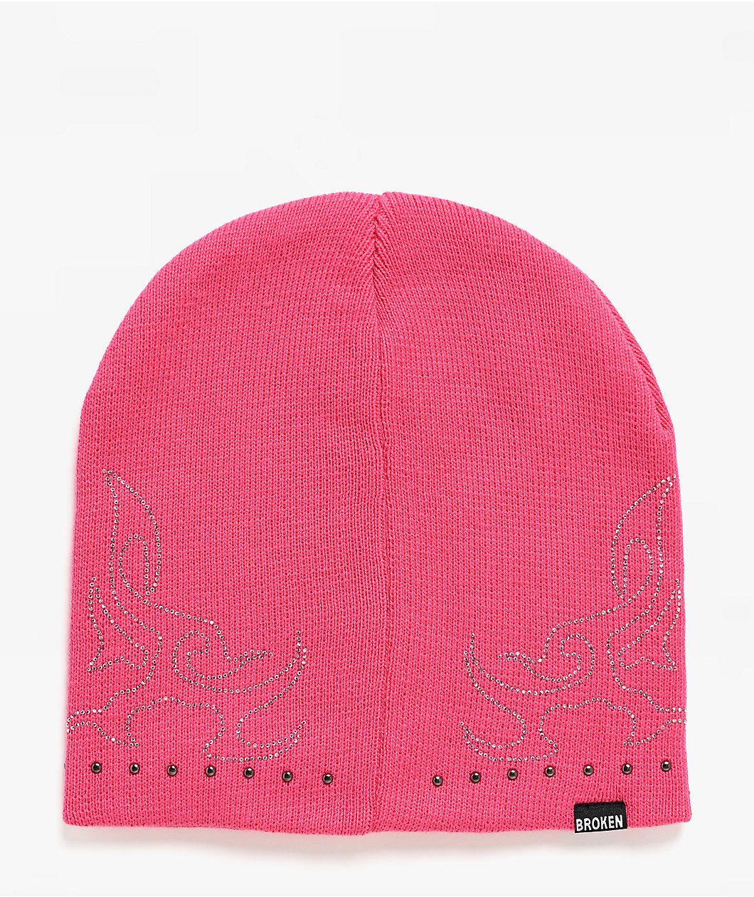 Broken Promises Surrender Rhinestone Pink Skully Beanie