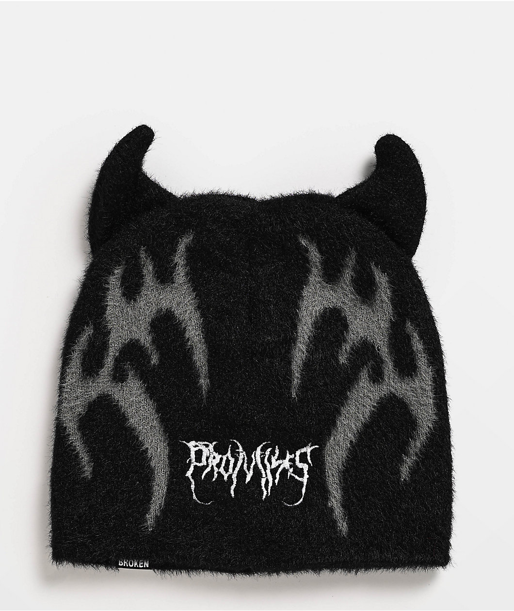 Broken Promises T-Mental Horn Black Shag Beanie