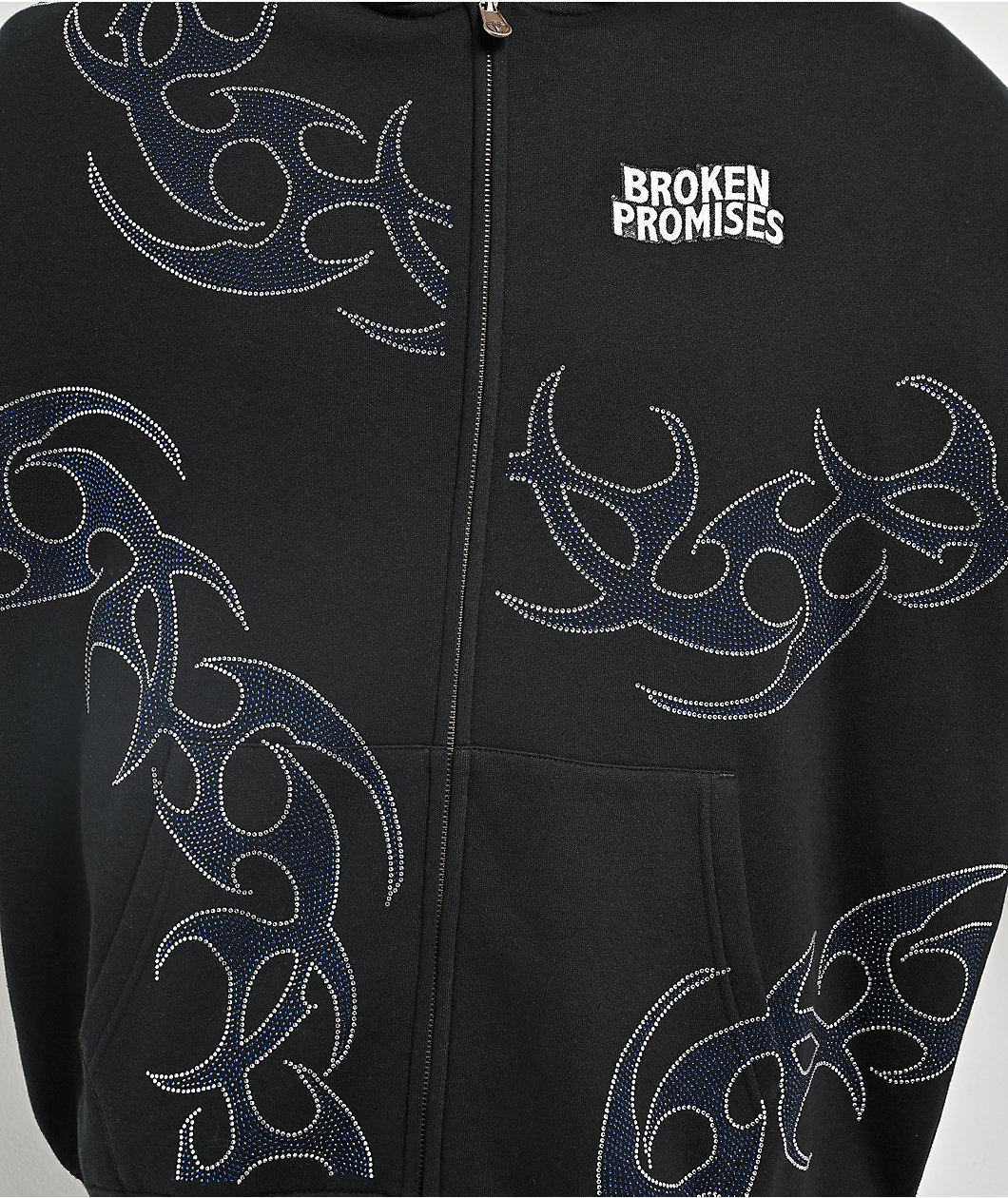 Broken Promises Ultrablade Rhinestone Black Zip Hoodie