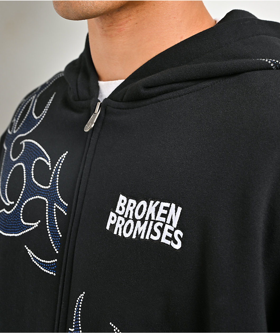 Broken Promises Ultrablade Rhinestone Black Zip Hoodie