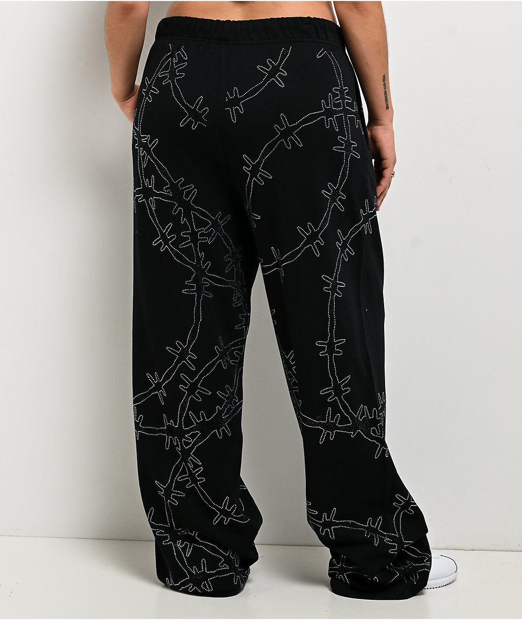 Broken Promises Ultrawire Rhinestone Black Wide Leg Sweatpants