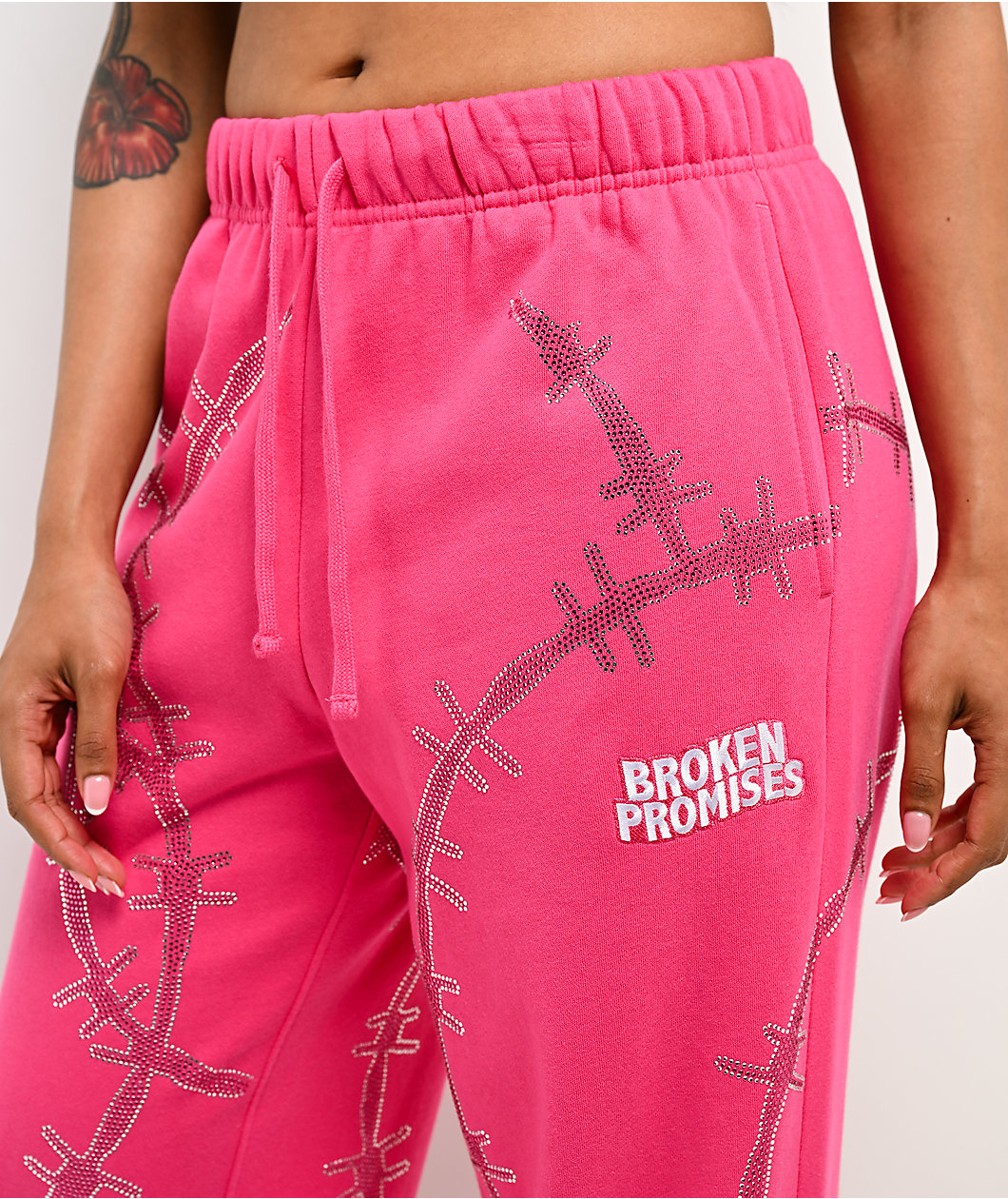 Broken Promises Ultrawire Rhinestone Pink Sweatpants