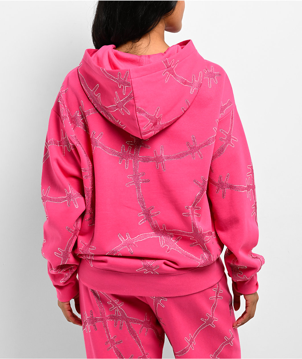 Broken Promises Ultrawire Rhinestone Pink Zip Hoodie