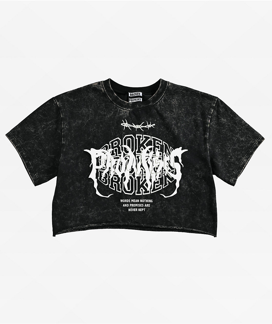 Broken Promises Underworld Black Acid Wash Crop T-Shirt