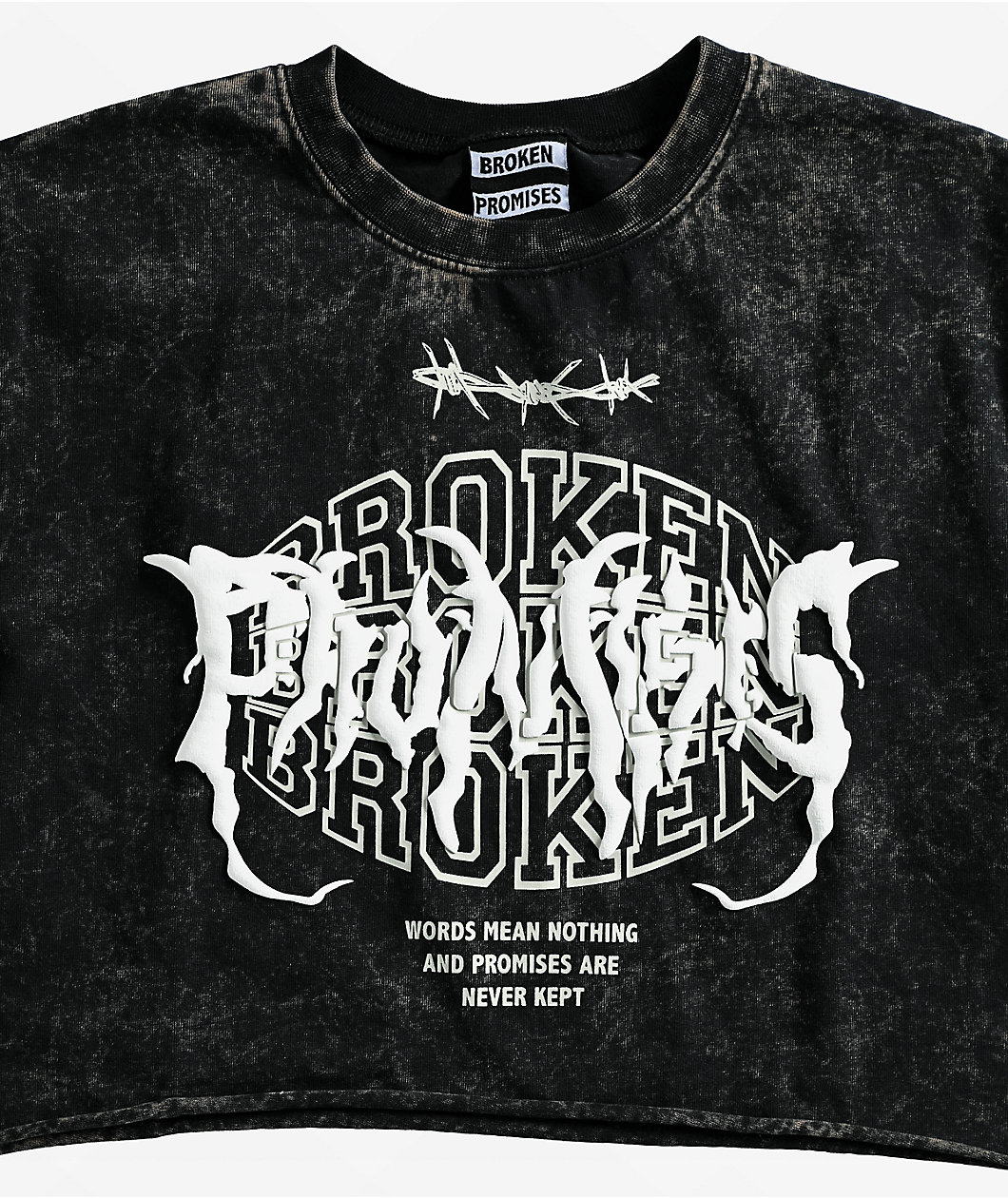 Broken Promises Underworld Black Acid Wash Crop T-Shirt