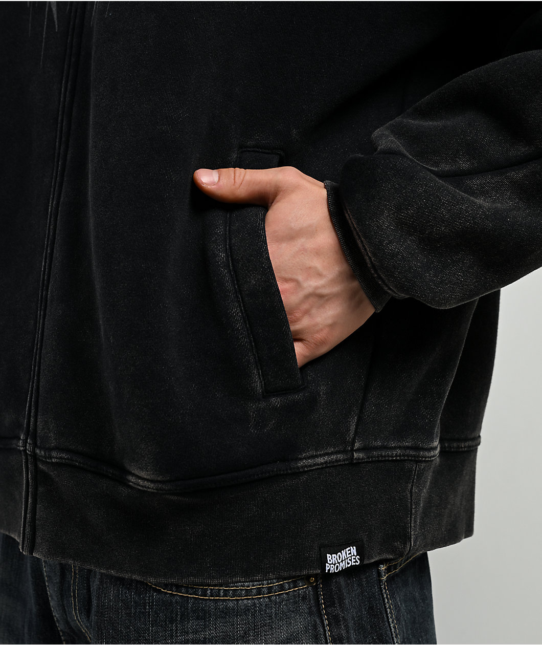 Broken Promises Unruly Black Wash Fur Zip Hoodie