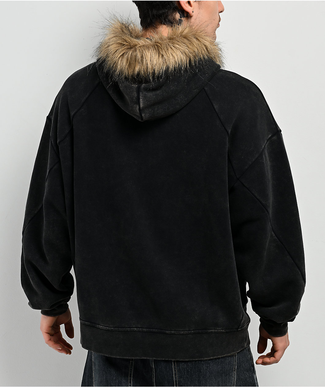 Broken Promises Unruly Black Wash Fur Zip Hoodie