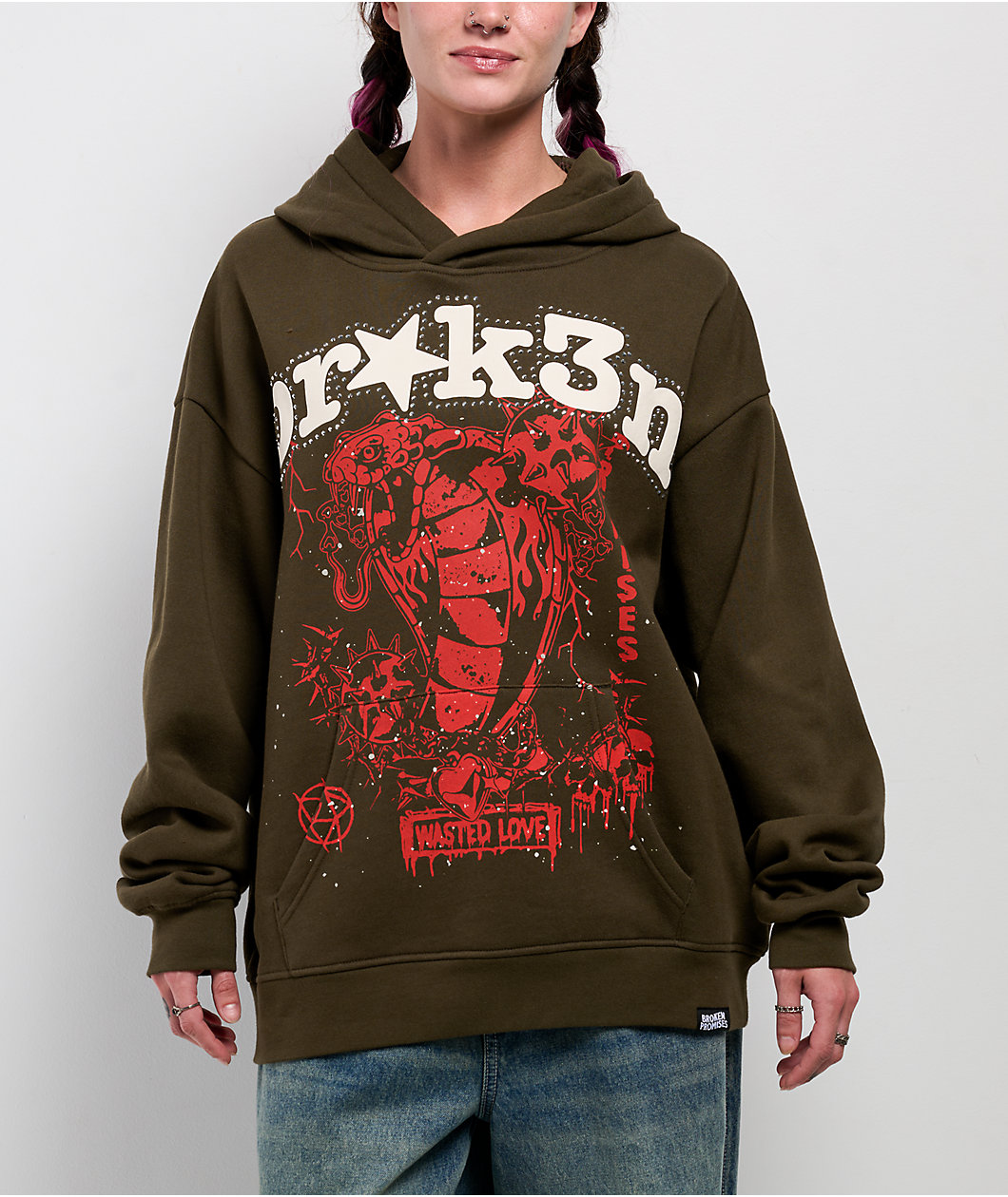 Broken Promises Wasted Love Brown Rhinestone Hoodie