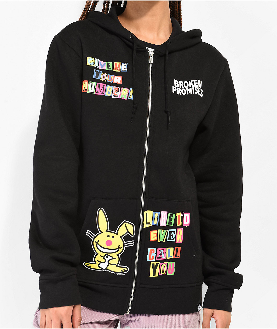 Broken Promises x Happy Bunny Call You Black Zip Hoodie
