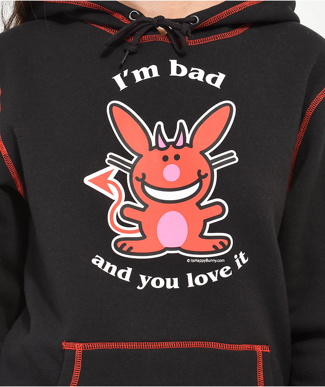 Broken Promises x Happy Bunny I'm Bad Contrast Black Hoodie