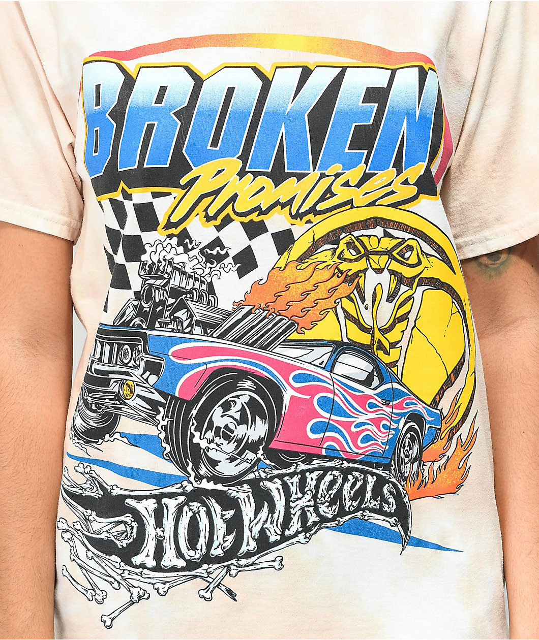 Broken Promises x Hot Wheels Heart Race Peach Tie Dye T-Shirt