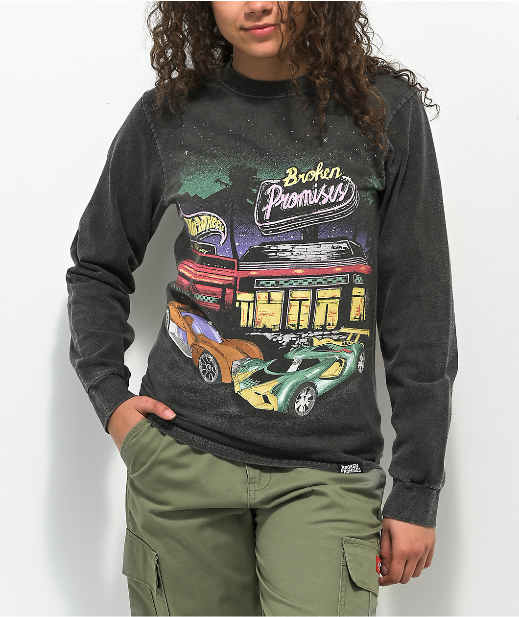 Broken Promises x Hot Wheels Look Both Ways Black Wash Long Sleeve T-Shirt
