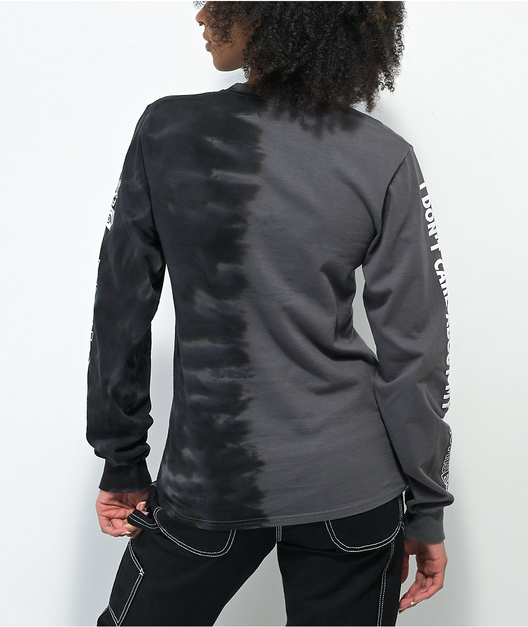Broken Promises x Junji I Don't Care Black & Grey Split Tie Dye Long Sleeve T-Shirt