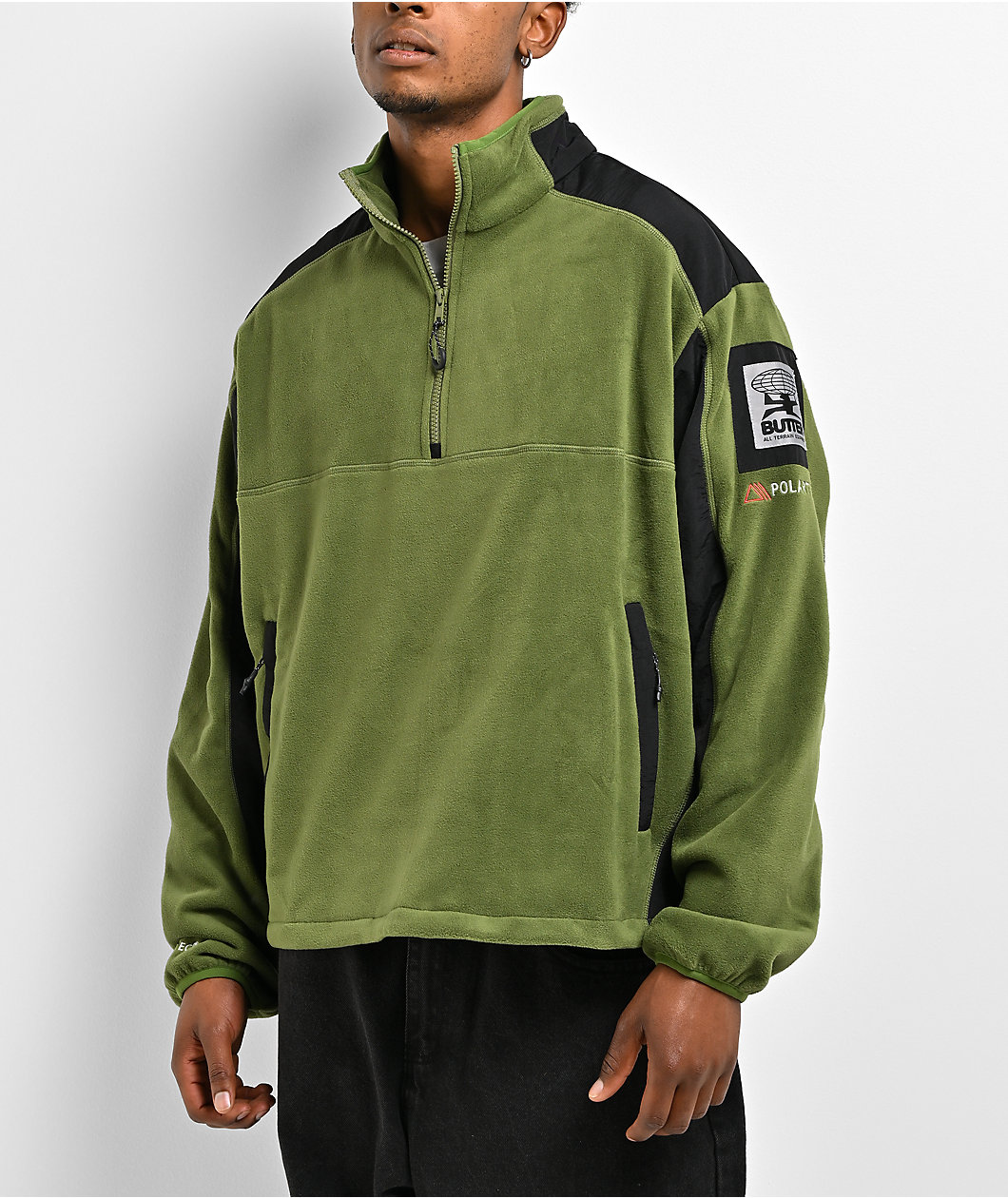 Butter Goods Polartec® Quarter Zip Green & Black Fleece Jacket