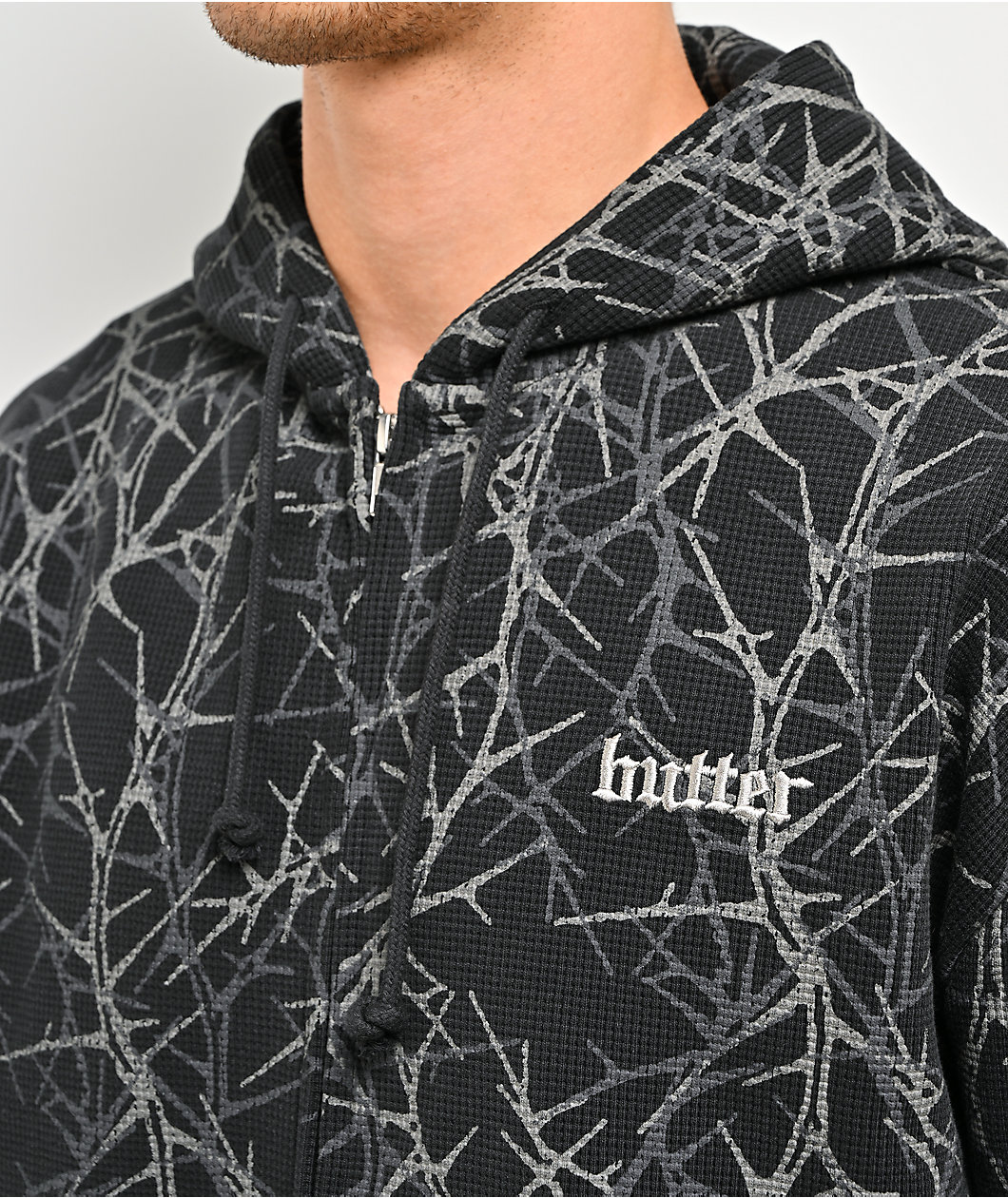 Butter Goods Thorn Waffle Knit Grey Camo Zip Hoodie