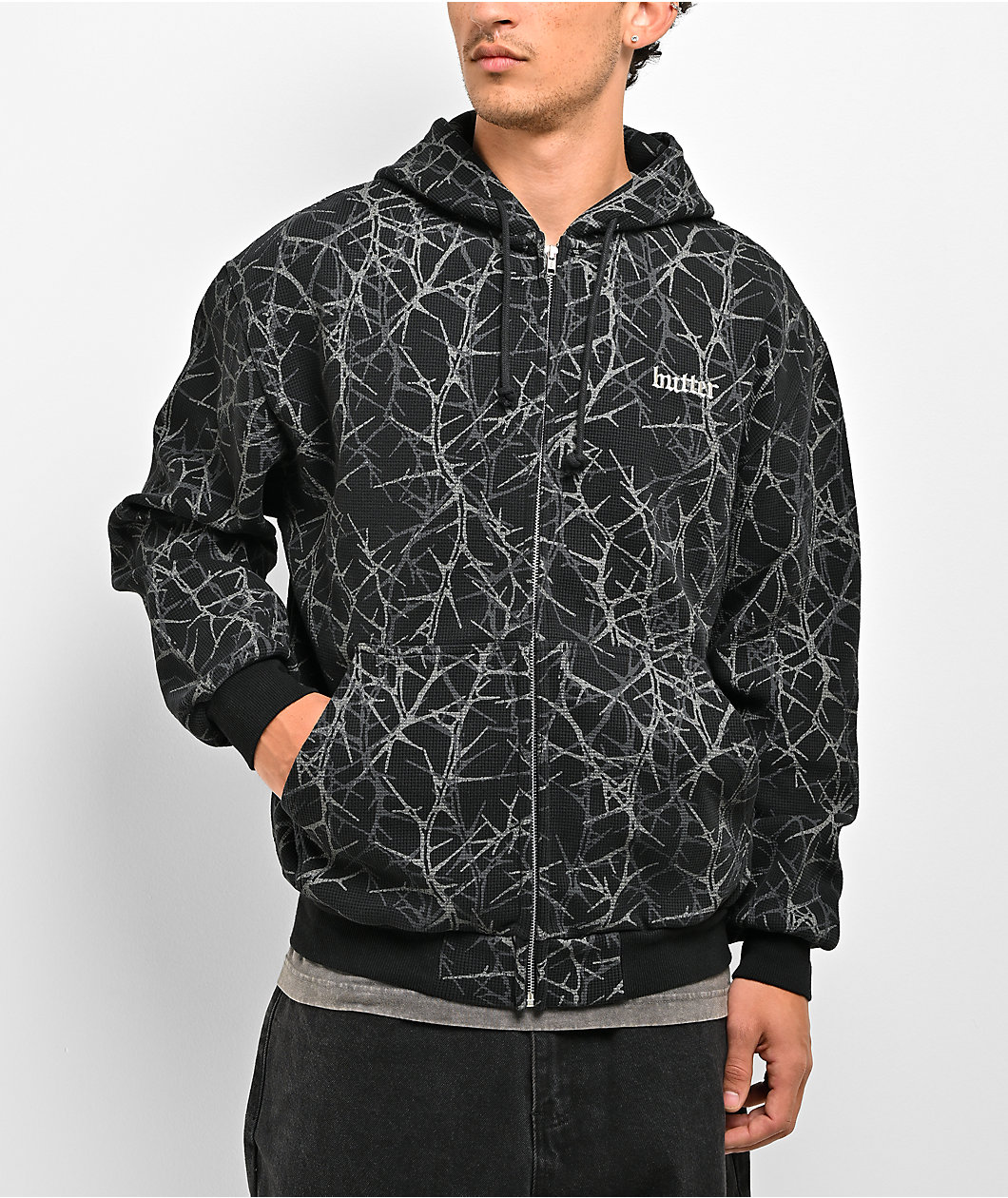 Butter Goods Thorn Waffle Knit Grey Camo Zip Hoodie