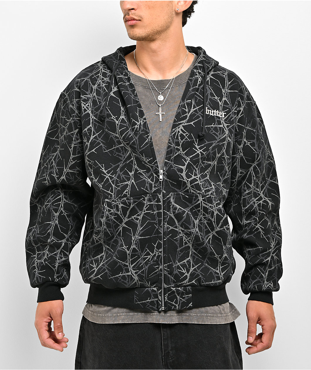 Butter Goods Thorn Waffle Knit Grey Camo Zip Hoodie