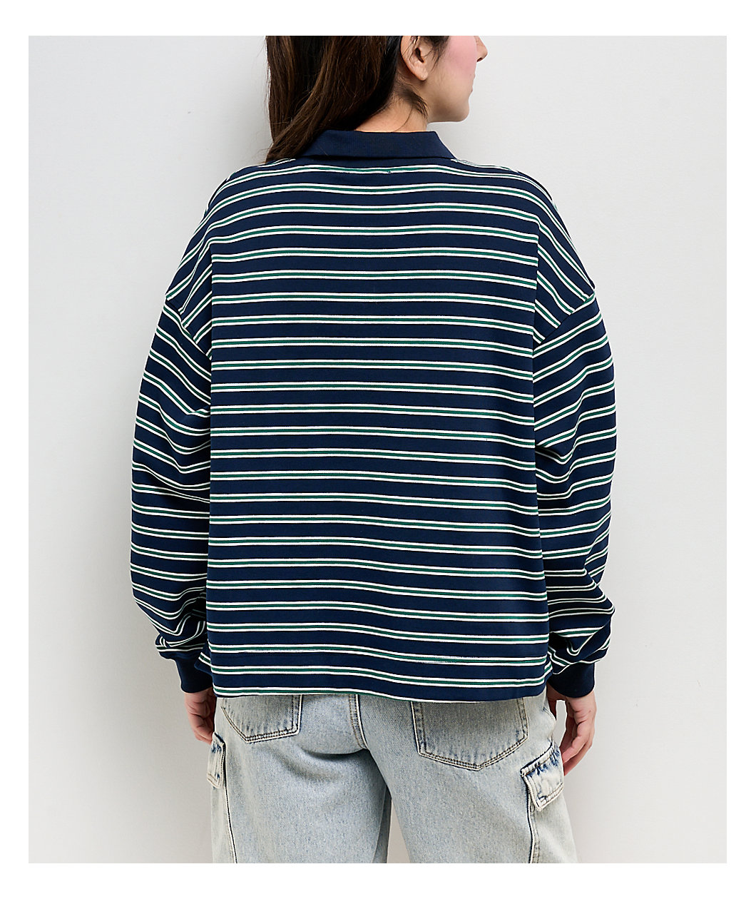 Buttermelon Olive & Navy Stripe Polo Long Sleeve T-Shirt