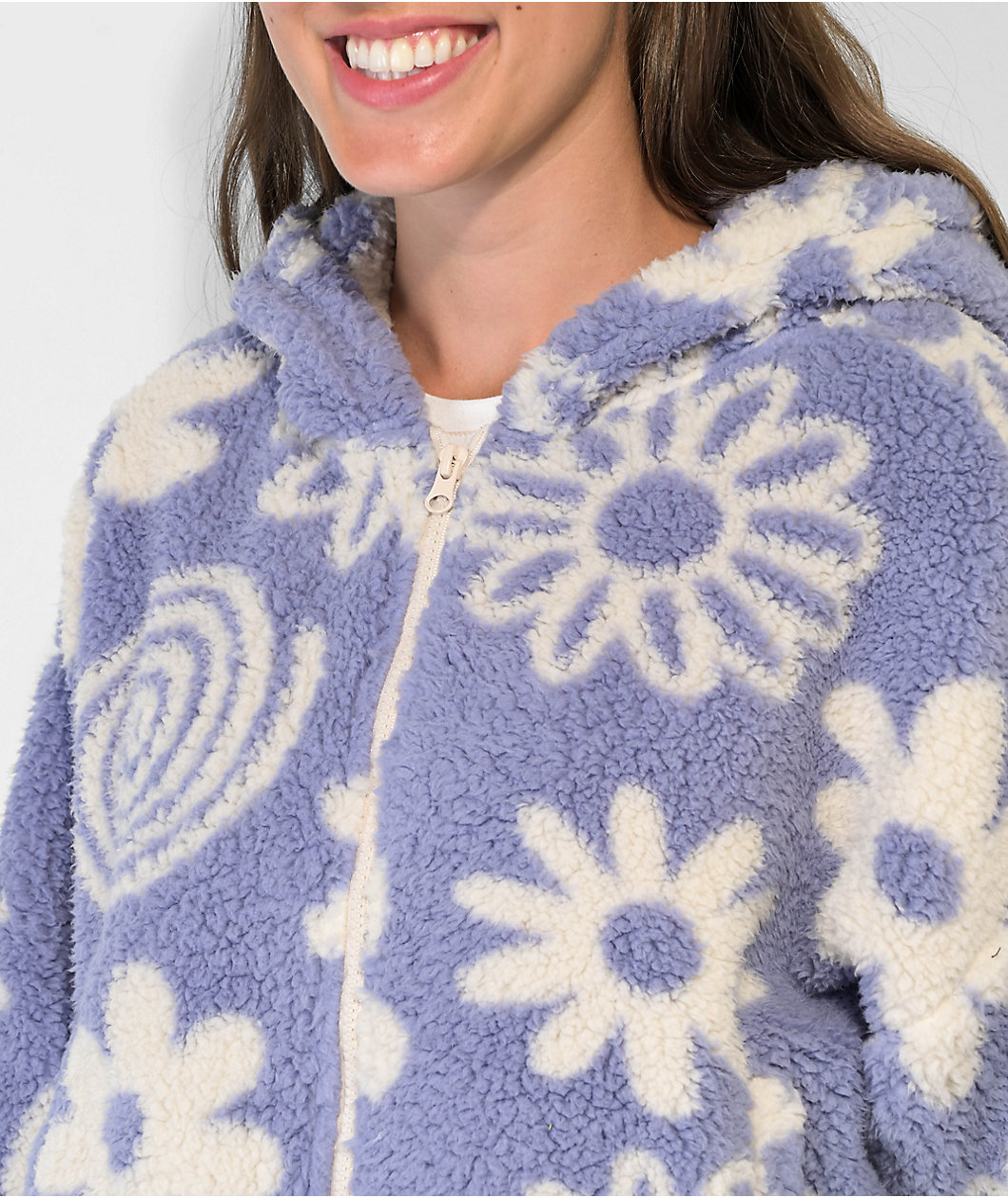 Cali 1850 Floral Periwinkle Sherpa Zip Hoodie