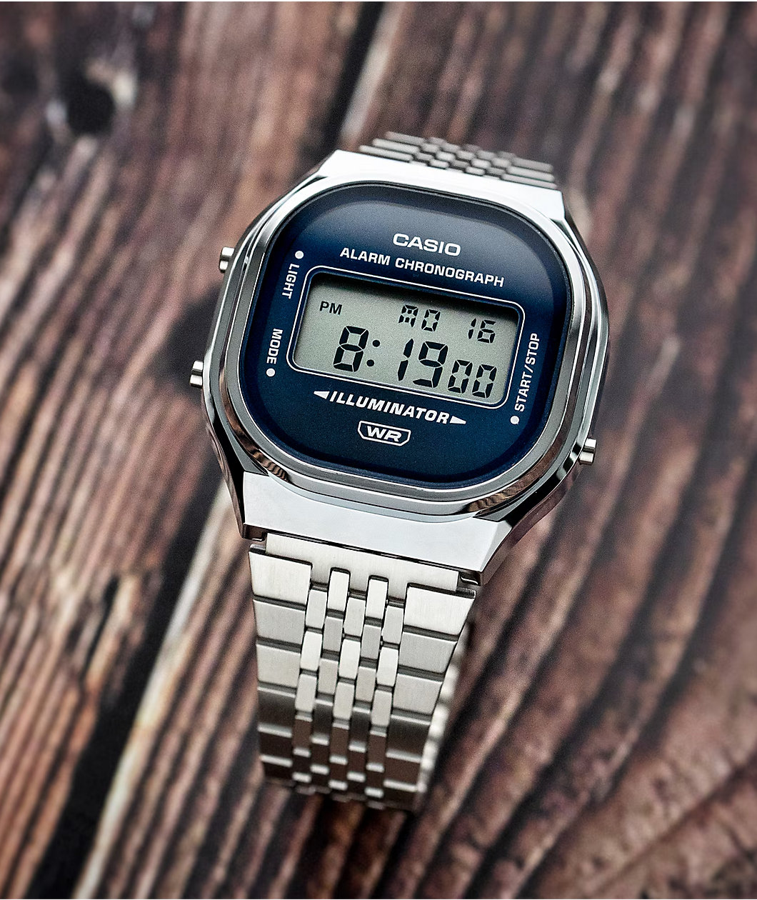 Casio A140WE-2A Silver & Navy Digital Watch