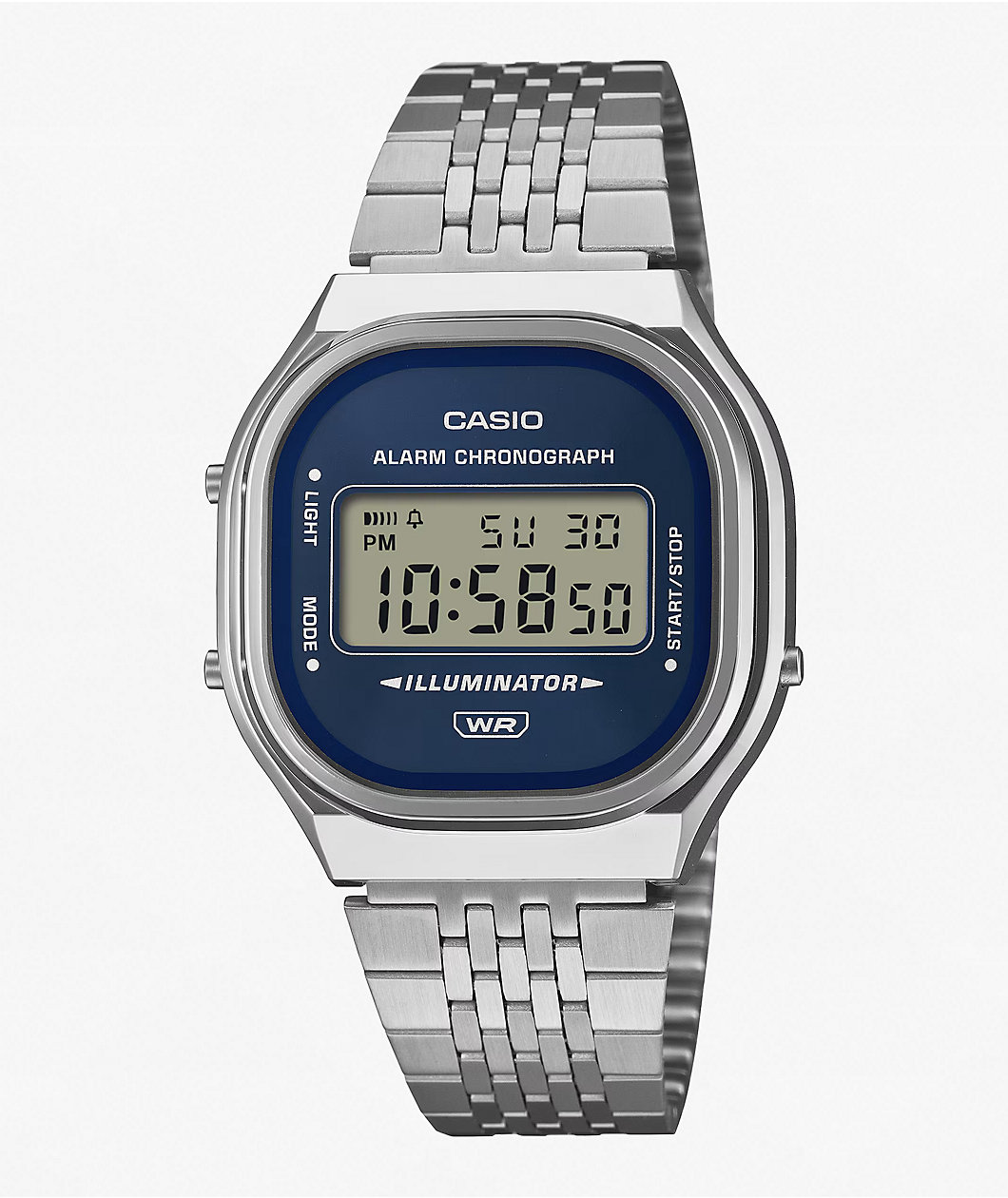 Casio A140WE-2A Silver & Navy Digital Watch