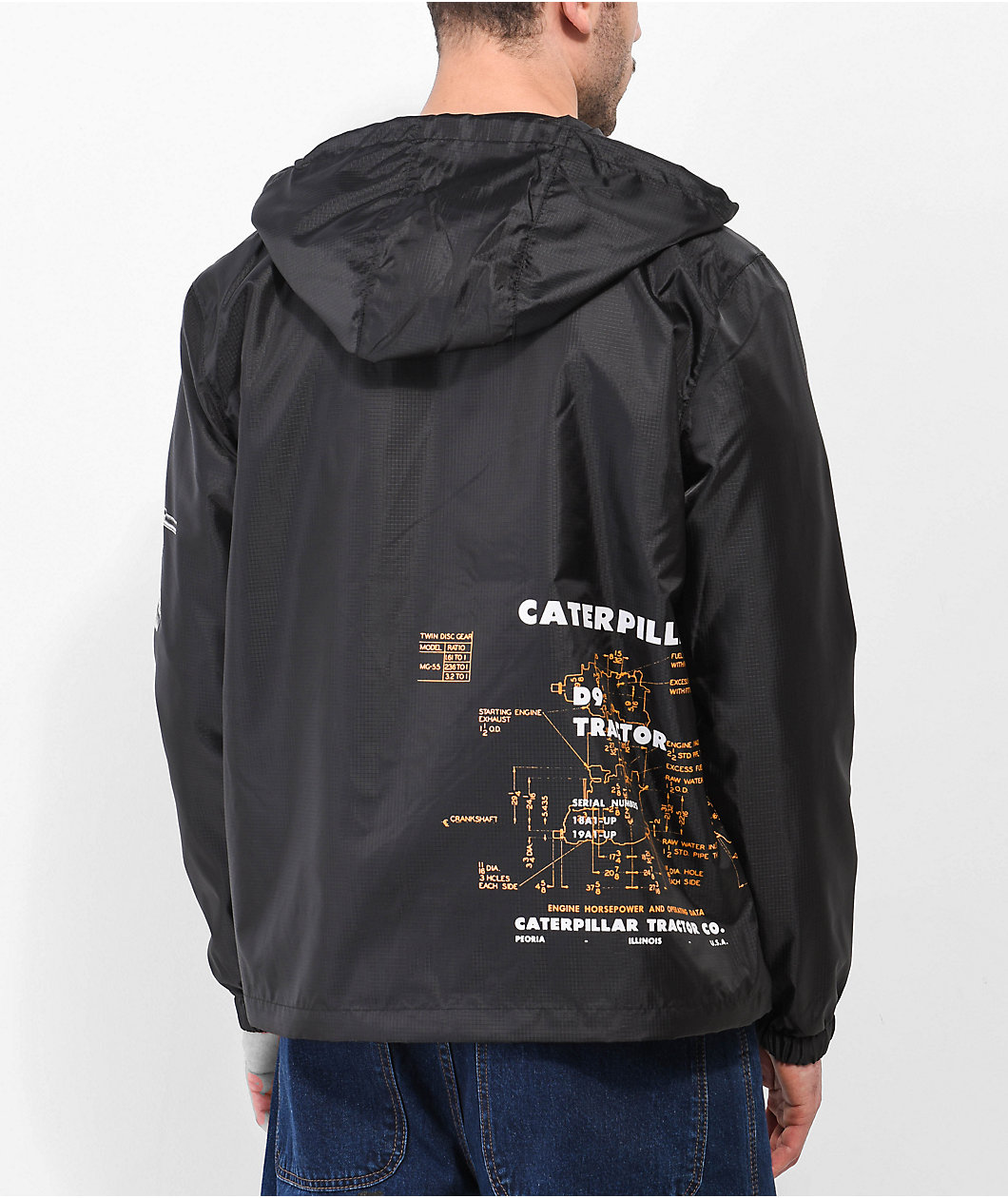 Caterpillar Schematics Black Windbreaker Jacket