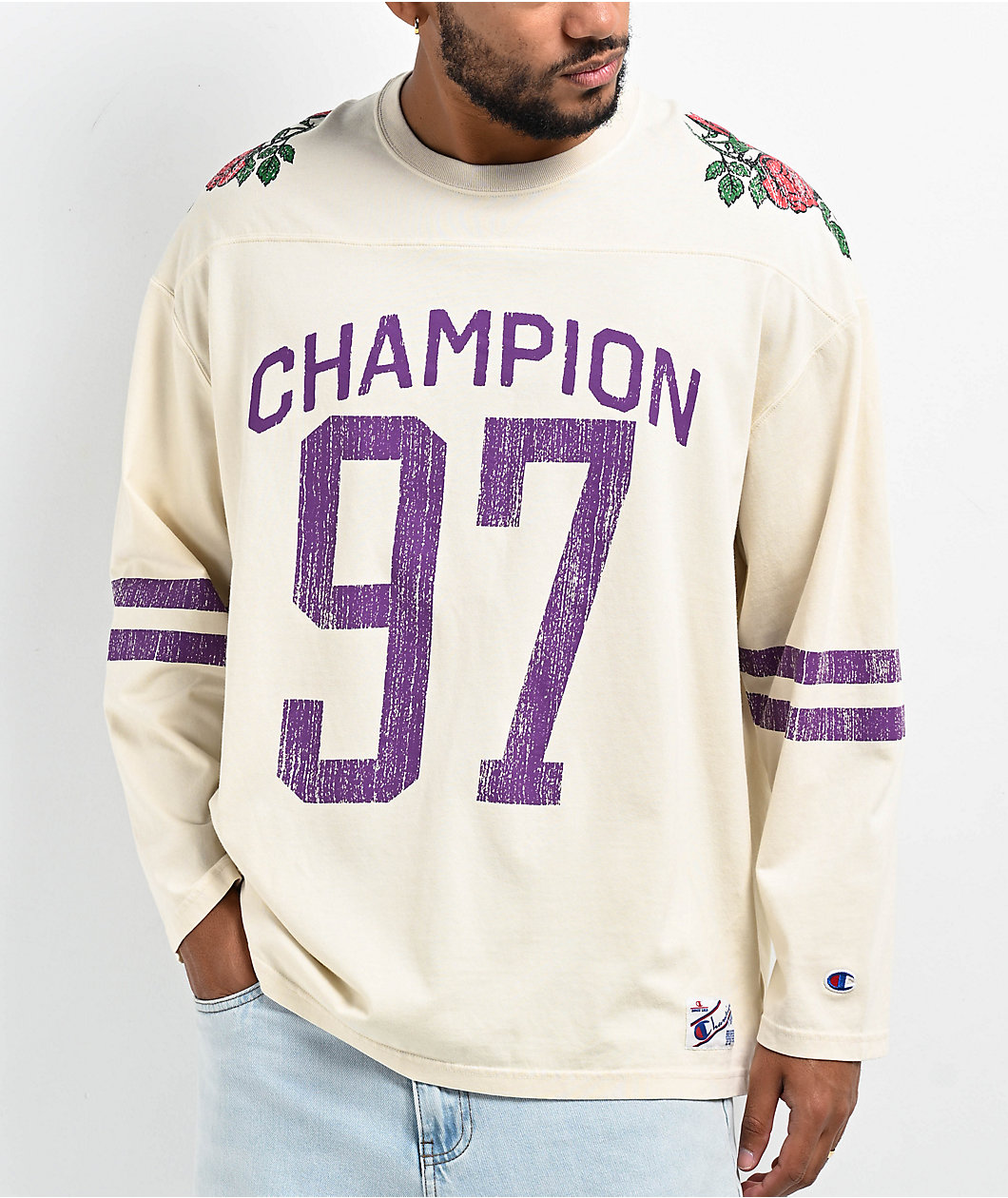 Champion Cream & Purple Long Sleeve T-Shirt