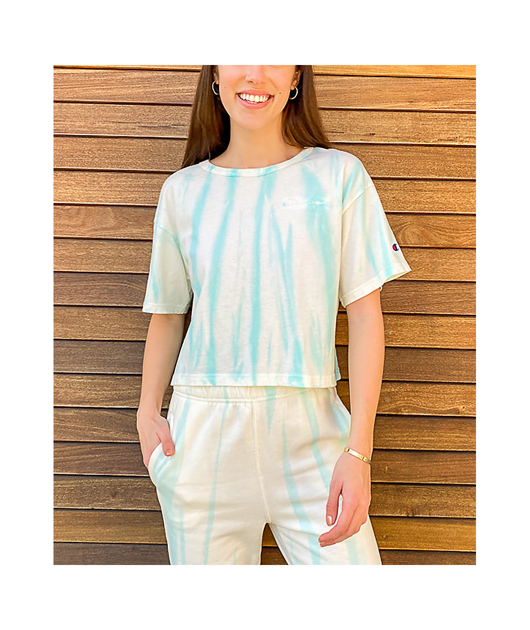 Champion Feather Dye Ice Fall & Cream Crop T-Shirt
