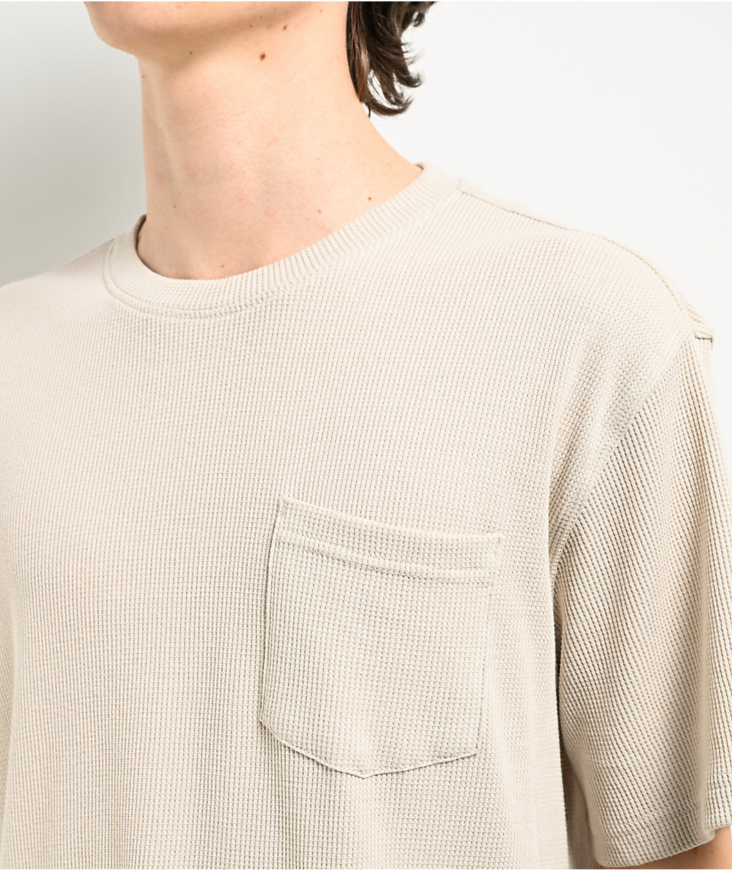 Coal Gravel Beige Waffle Knit Pocket T-Shirt