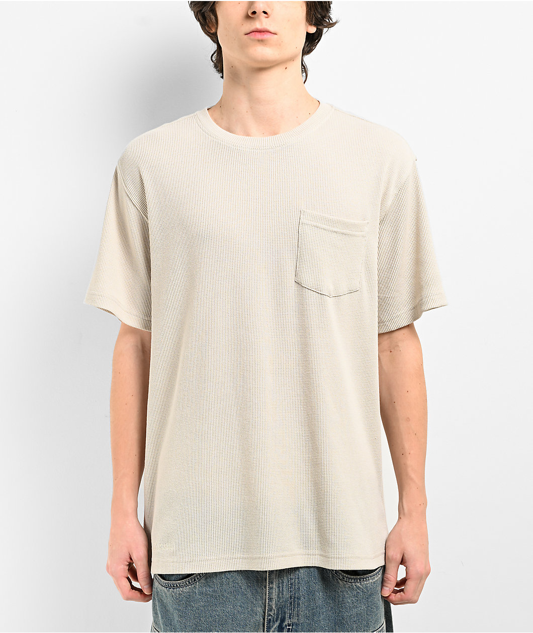 Coal Gravel Beige Waffle Knit Pocket T-Shirt