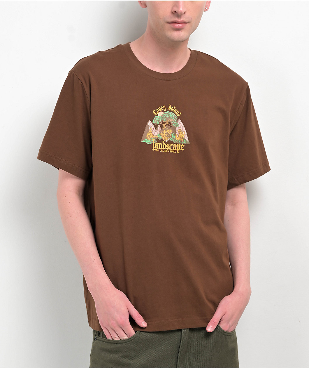 Coney Island Picnic Landscape Brown T-Shirt