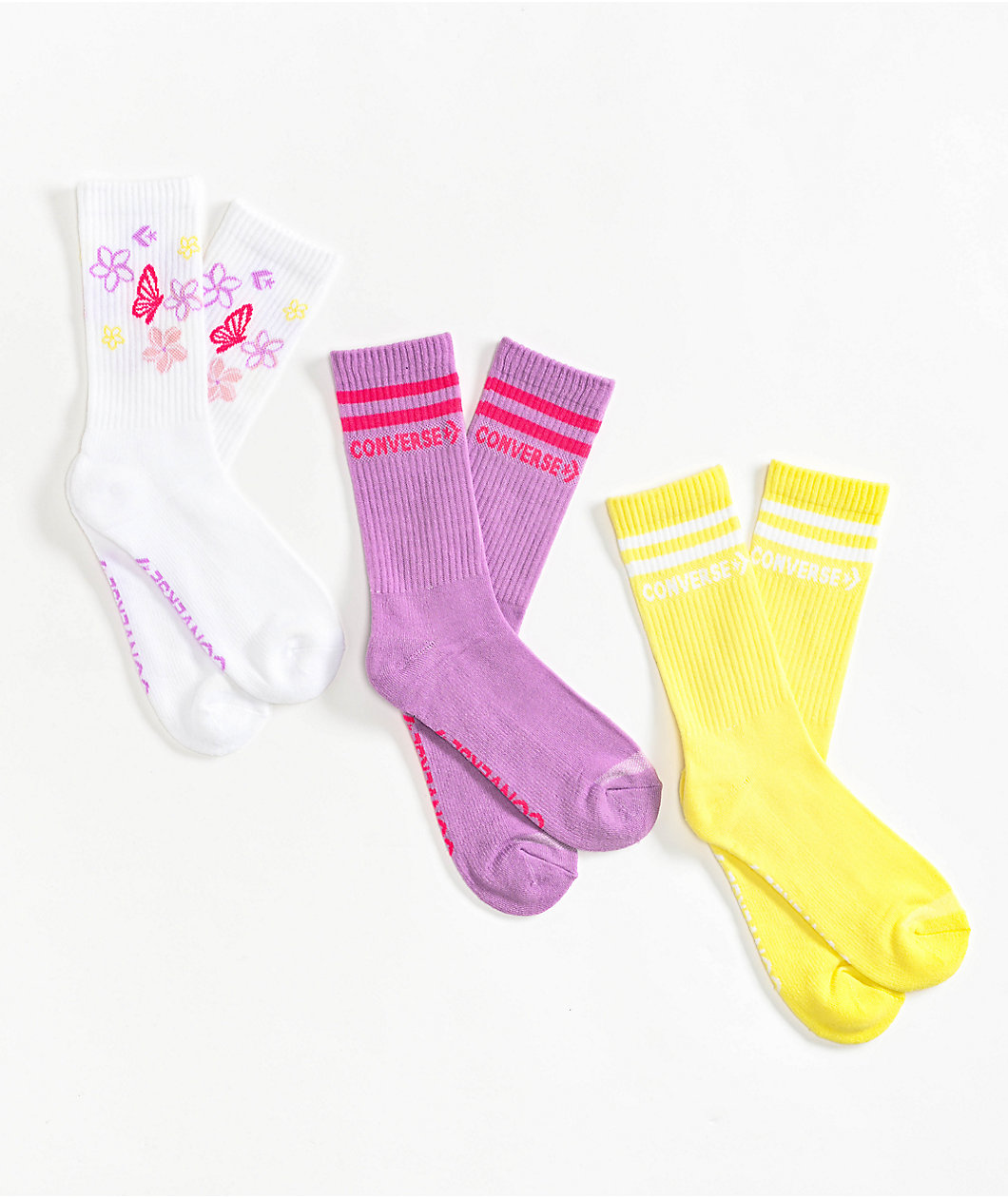 Converse Butterfly Pastel 3 Pack Crew Socks