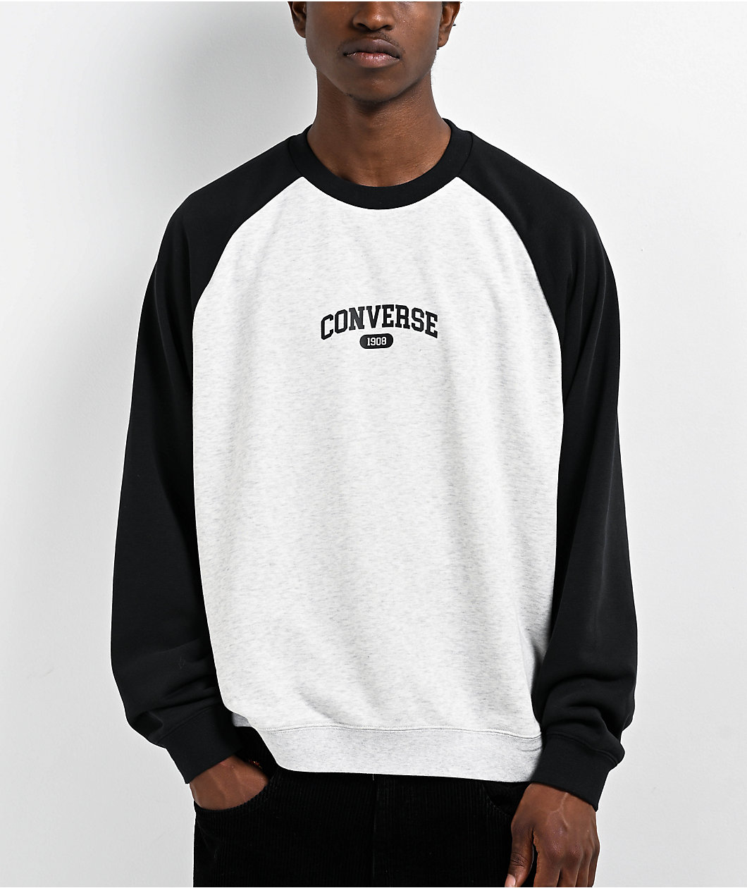 Converse Chuck Black & Grey Raglan Crewneck Sweatshirt