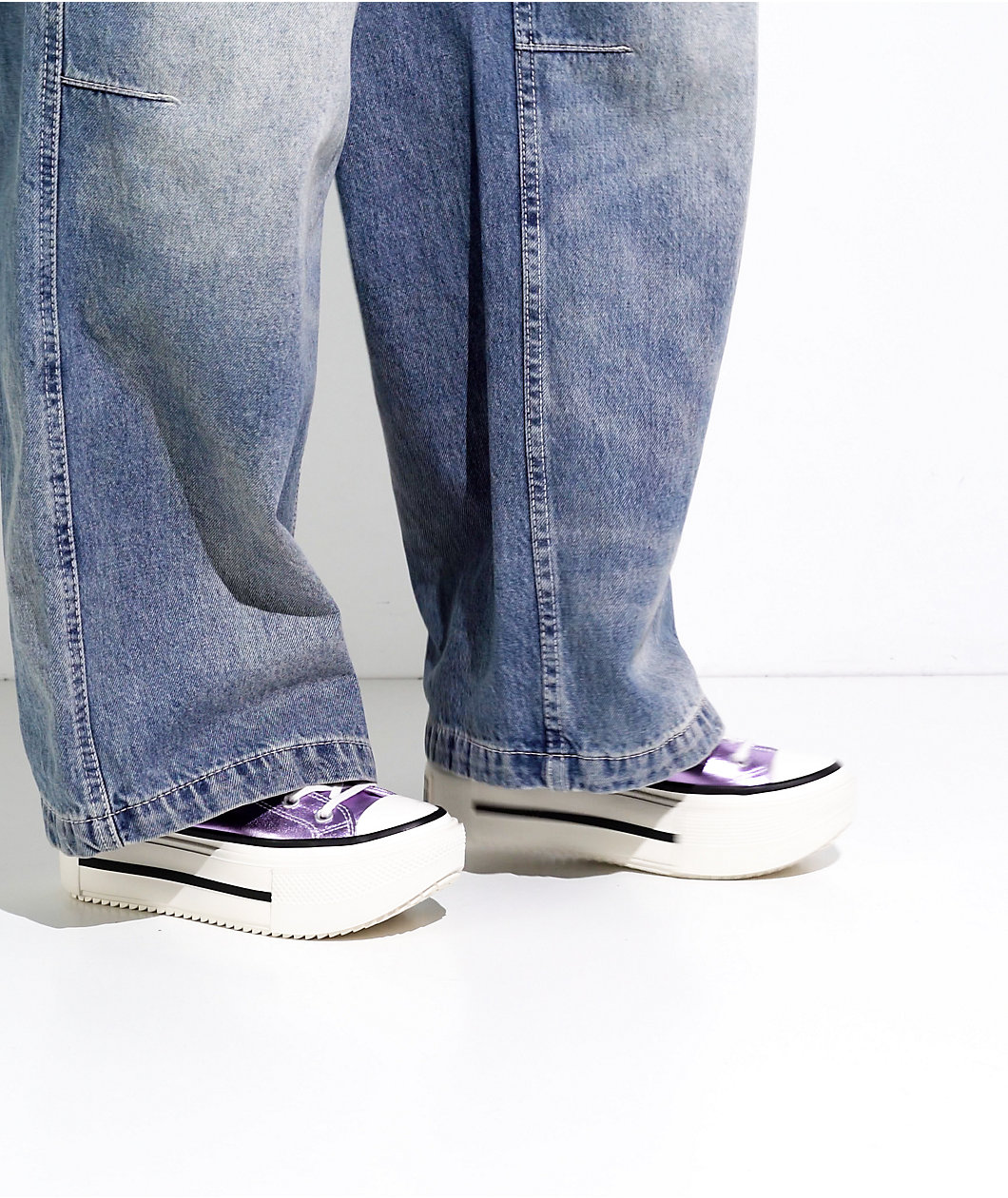 Converse Chuck Taylor All Star Lift Double Stack Purple & White Platform Shoes