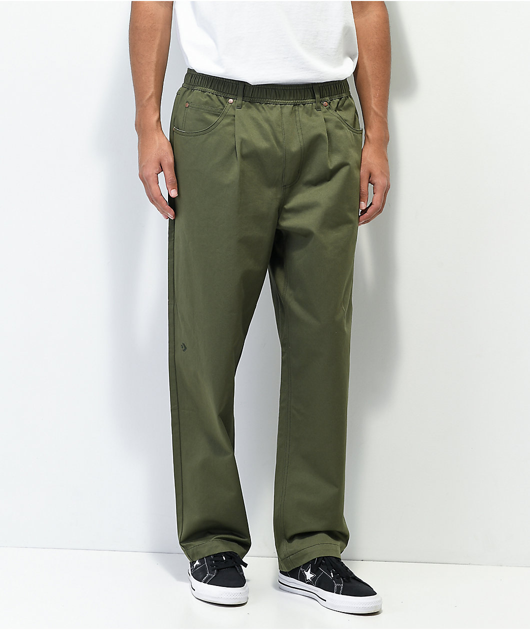 Converse Five Pocket Forest Green Elastic Waist Pants