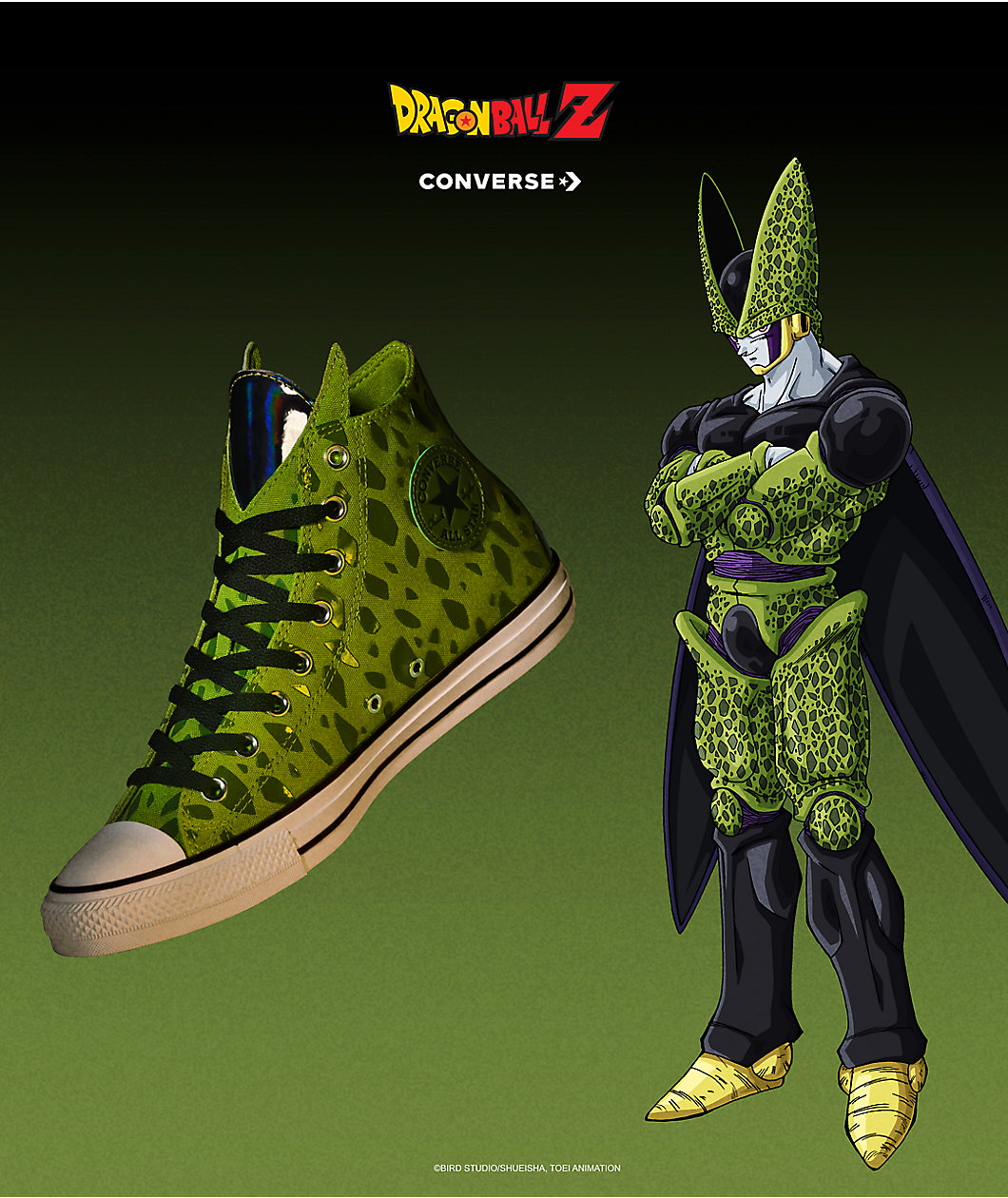 Converse x Dragon Ball Z Cell Chuck Taylor All Star Green & White High Top Shoes