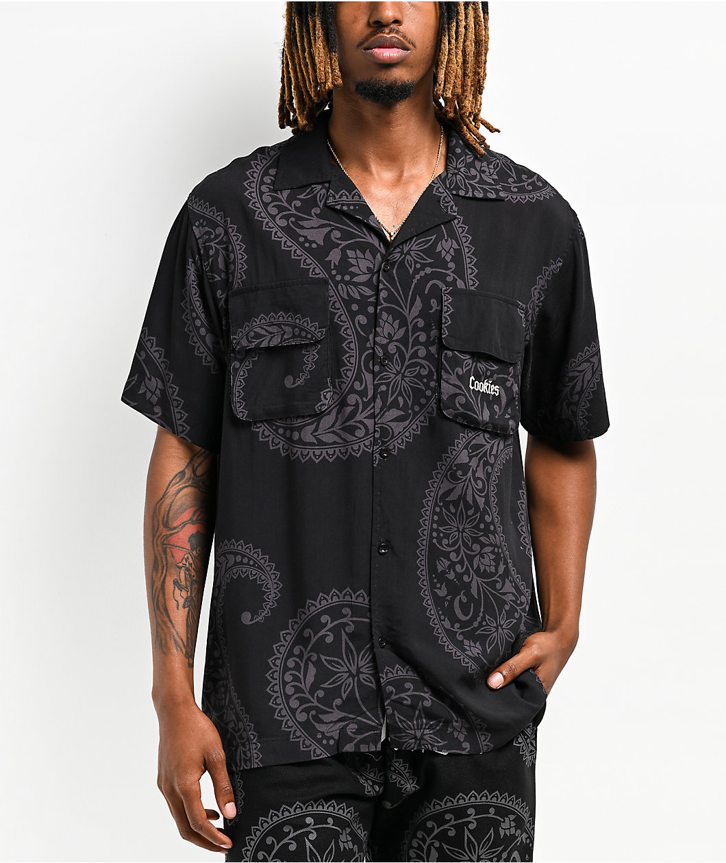 Cookies Amalfi Black Paisley Short Sleeve Button Up Shirt