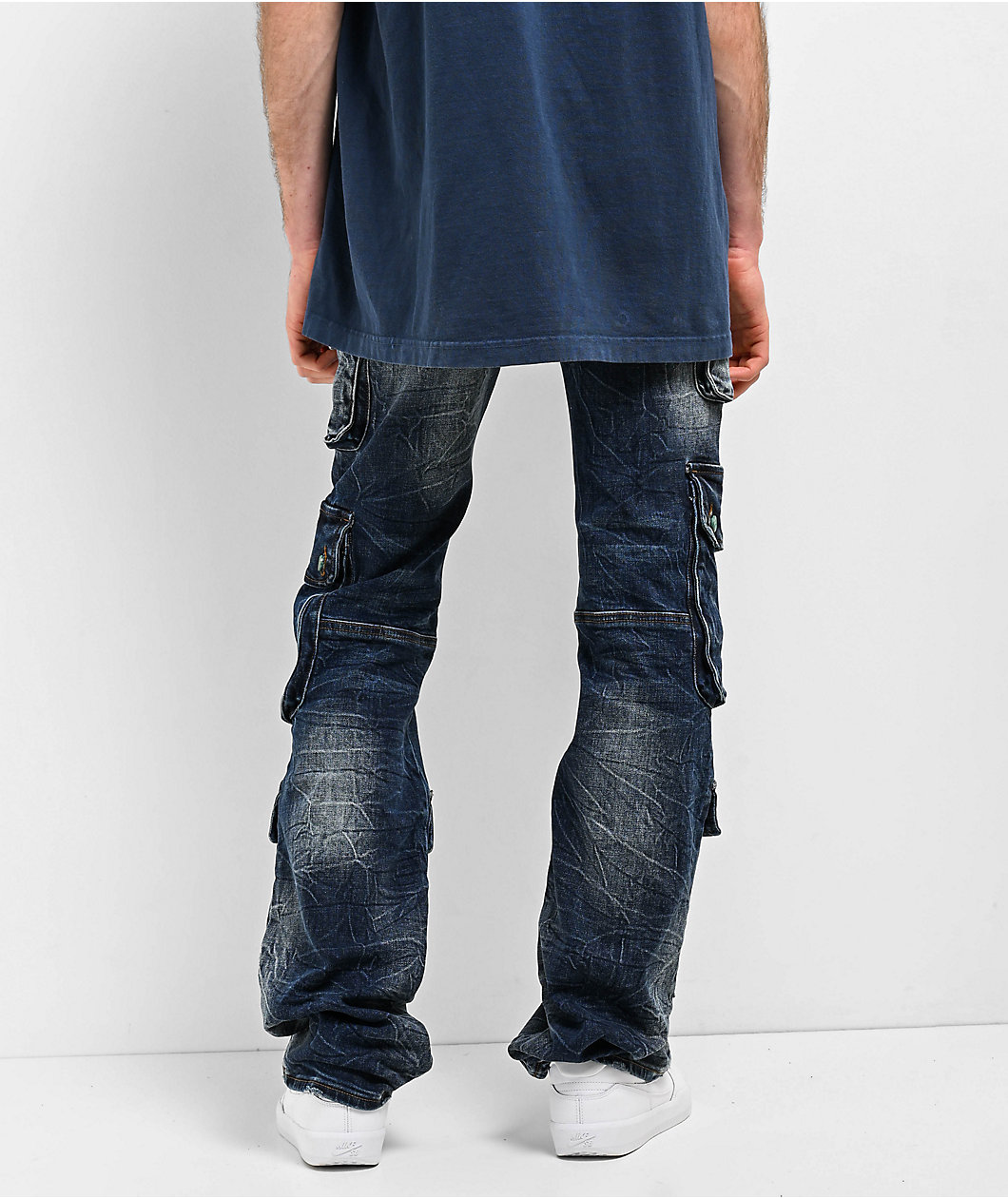 Cookies Core Modern Flare Distressed Blue Cargo Jeans